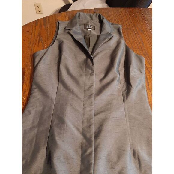 Size 10 Benelle NY Grey Sleeveless Front Button V-Neck Midi Dress - Picture 2 of 4